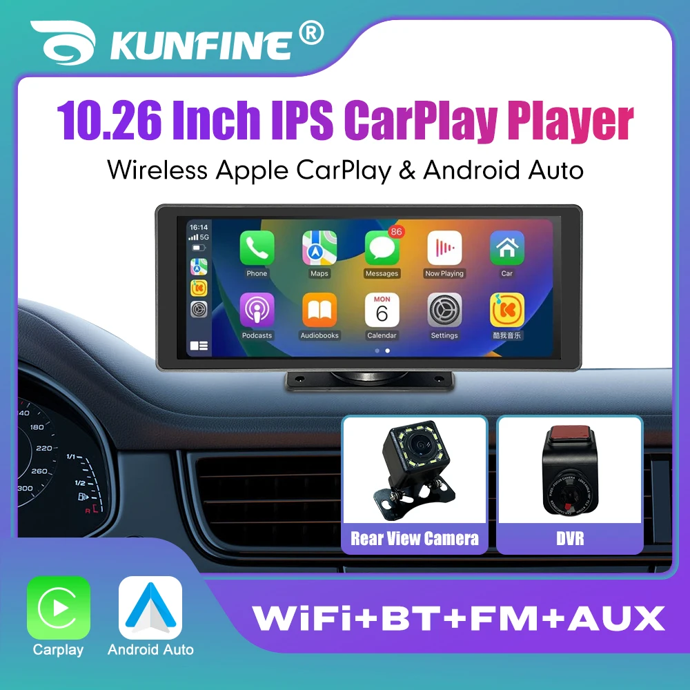 

10,26-дюймовый беспроводной монитор CarPlay, IPS-экран, Android Auto, сенсорный экран, WIFI FM BT 5,0, видеорегистратор заднего вида, мультимедийный плеер AUX