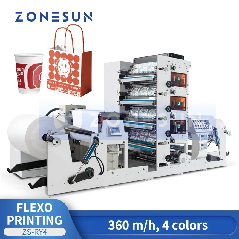 ZONESUN ZS-RY4 4 Color Flexographic Printing Machine Automatic Flexo Label Press Packaging Equipment for Sticker Paper