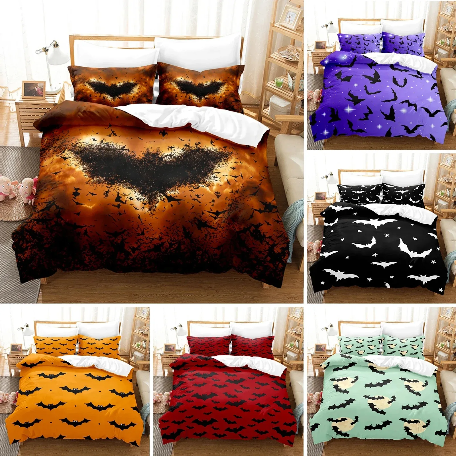 

Bats Bedding Set 3D Printing Bedroom Decor Duvet Quilt Cover Twin Queen King Single Double Bedclothes With Pillowcase