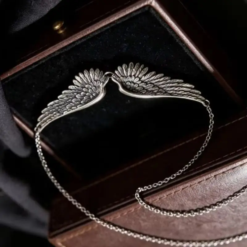 New Vintage Angel Wings Feather Choker Big Pendant Aesthetic Link Chains Statement Necklace for Women Collar Wedding Gift