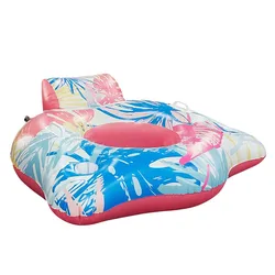 Inflatable Pool Floats Adults Size Giant Maple Pool Floatie Lounger Floating Chair Sofa, with Cup Holder Handles Backrest