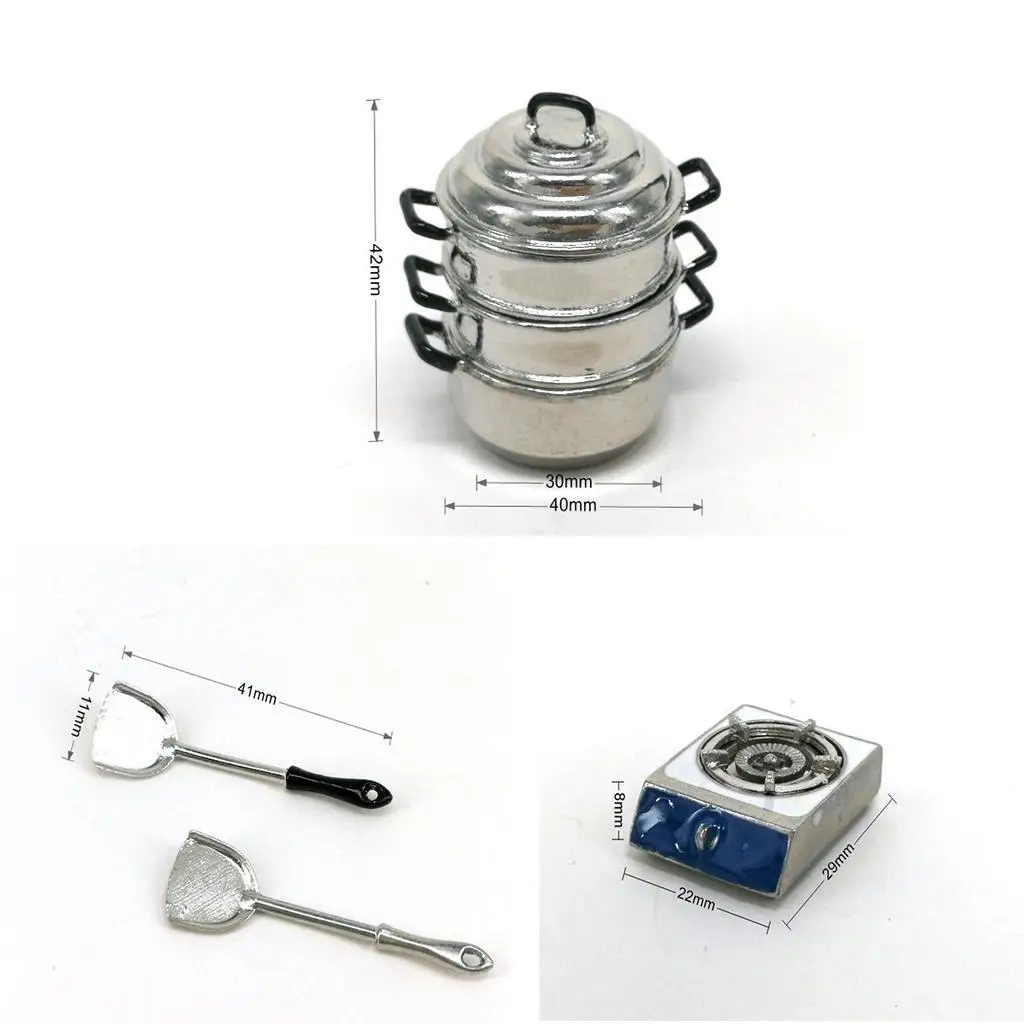 ミニキッチンプレイセット金属製ドールハウス調理器具と食器セット女の子用子供用キッチンおもちゃごっこ遊び