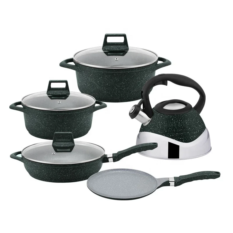 HausRoland 8pcs smile kitchen cooking pot non-stick cookware set with kettle