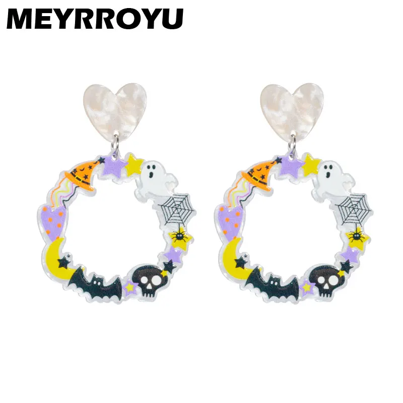 MEYRROYU New Easter Horror Skull Dress Up Pendant Earrings For Women Halloween Theme Elements Holiday Party Jewelry