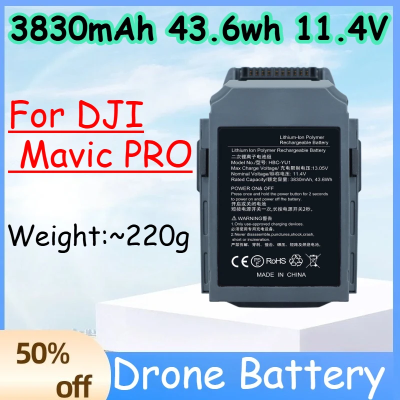 

3830mAh 43.6wh 11.4V Drone Battery for DJI Mavic Pro Intelligent Flight Replaceable Rechargeable Battery