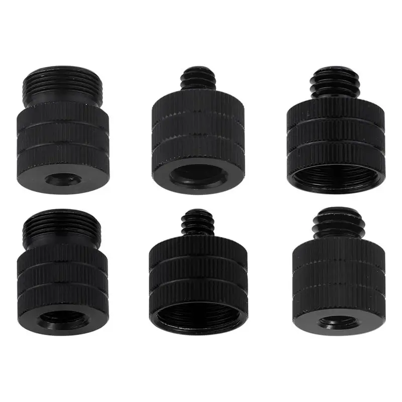 A62T 6pcs Mic Stand Adapter Set 5/8 to 3/8 1/4 Thread Screw Adapter for Microphone Camera Stand Aluminum Alloy Black