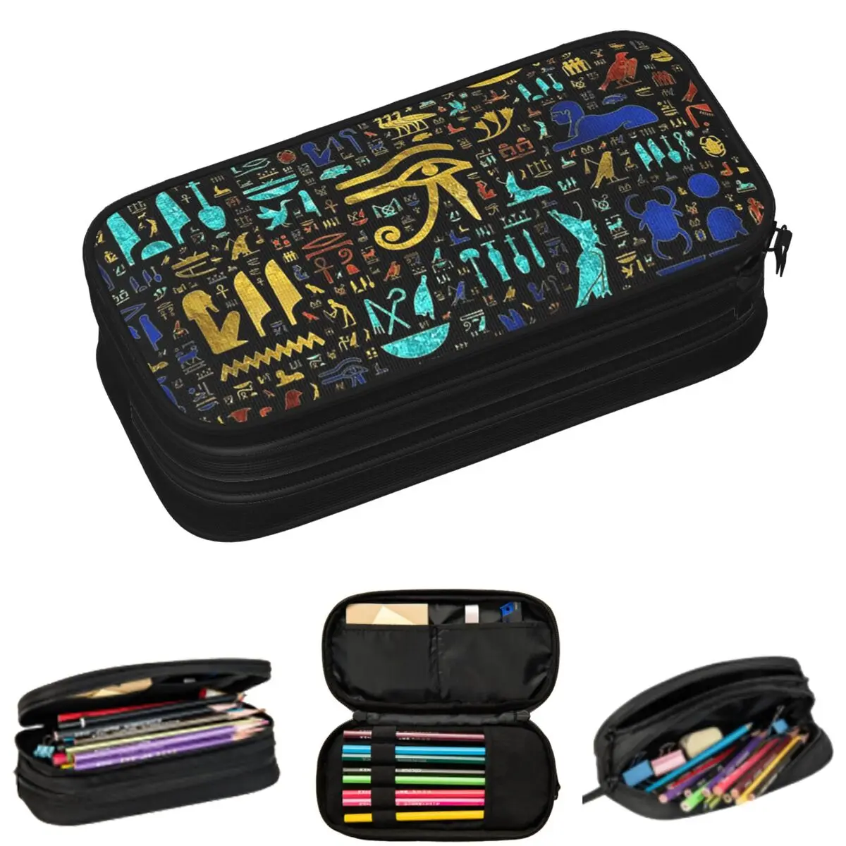 

Mystic Ancient Egyptian Hieroglyphics Culture Pencil Cases for Student Gifts Pen Box Pencil Bag Large Storage Pencil Pouch