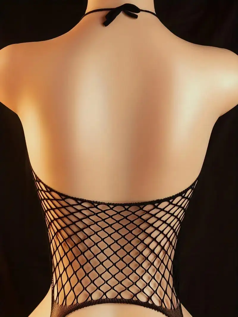 Erotyczne kobiety Halter kabaretki seksapil body obcisłe przezroczyste Bodystocking rajstopy bez krocza krzywe ciała seksowna odzież dla dorosłych