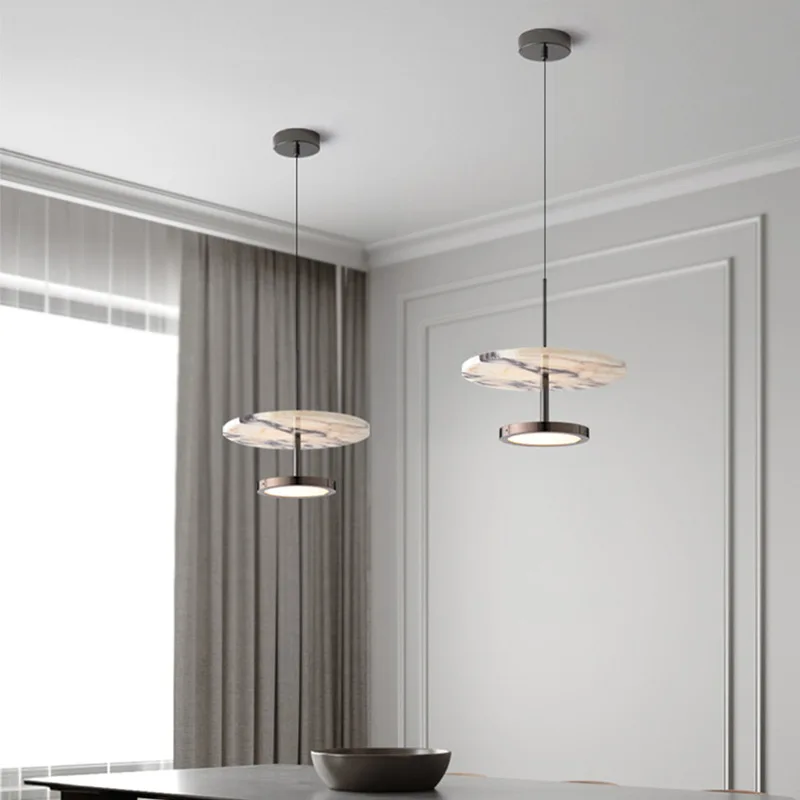 Nordic Minimalist Marble Flying Saucer Pendant Lights Wabi Sabi Style Kitchen Cafe Bedroom Restaurant Hanging Lamps Luminiares