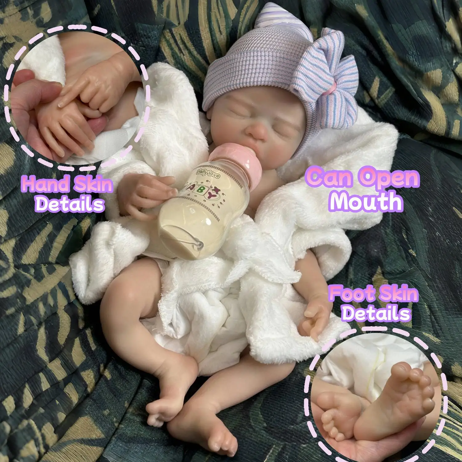 

16.5Inch/42CM Can Open Mouth Silicone Girl Doll With Painted Skin And Bald Dress In White Bathrobe bebe reborn doll For Kids Toy