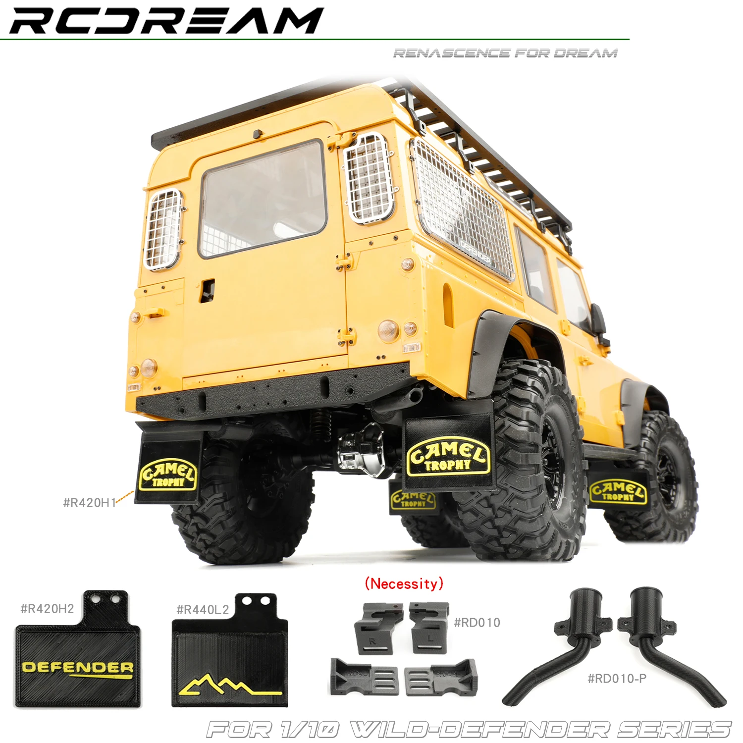 RCDream 3D Soft TPU Mud Flaps Mudguard / Exhaust Pipe Mufflers / Fuel Tank for Wild-Defender RD110 Pickup / Station Wagon