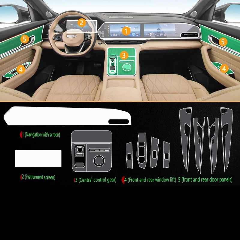 

For Geely Monjaro 2025 Tpu Transparent Car Interior Protective Film Decor Sticker Center Console Decor Trim Prevent Scratches