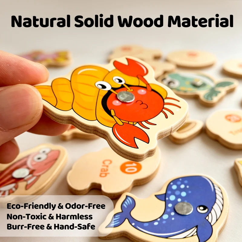New Wooden Magnetic Fishing Game Early Education Toy Number Color Cognition Fine Motor Skills Training Interactive Game Gift image 4