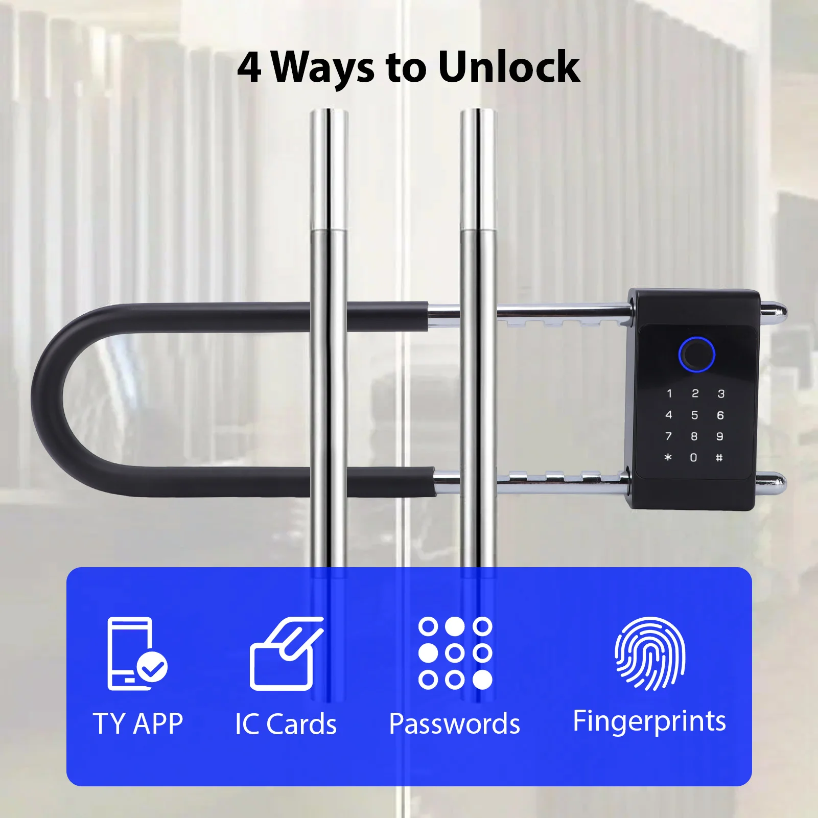 Tuya Smart U Lock Gate Lock Fingerprint Password IC Card Mechanical Key Unlocking Multifunction Bicycle Motorcycle Smart Lock