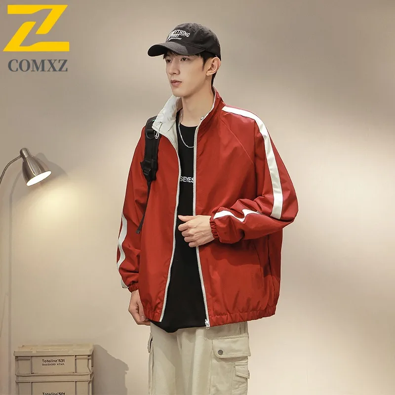 

COMXZ 2025 Reversible Jacket Spring Autumn Unisex Stand Collar Loose Fit Minimalist Casual Couple Coat Lightweight