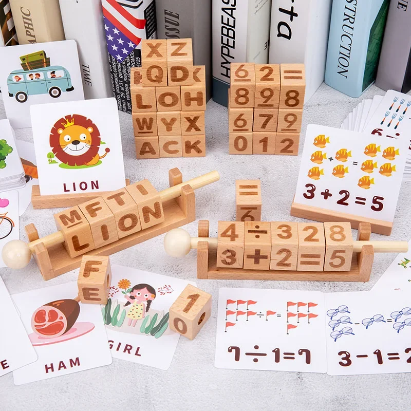 nuovi bambini giocattolo in legno apprendimento gioco cognitivo parole di ortografia numero inglese carta cubo giocattoli da costruzione regali per bambini