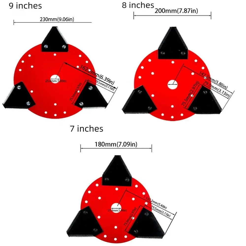 Multi-Purpose Lawn Mower Blades Red Plate Multi-Angle Range Weed Trimmer Blades Triangular Shape Adjustable Range
