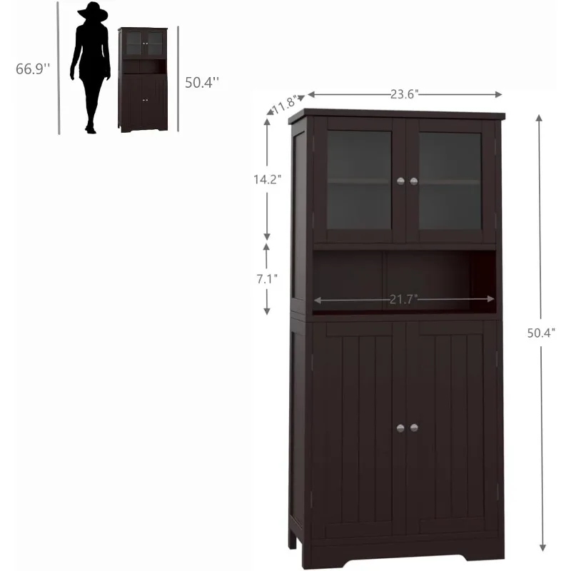 Irontar Bathroom Cabinet, Bathroom Floor Cabinet with Open Shelf, Large Display Cabinet with Doors, Kitchen Cupboard