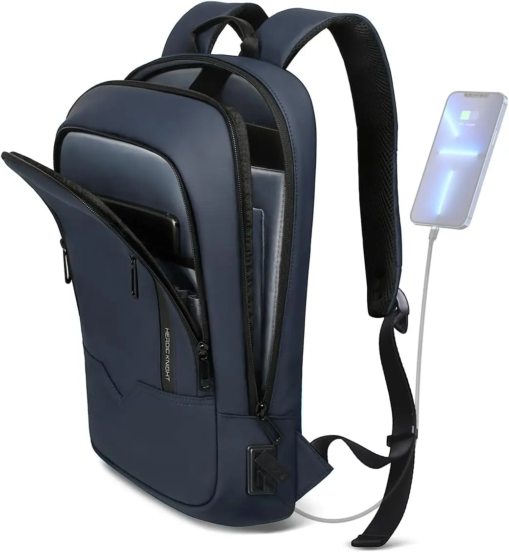 

Slim Lightweight Business Backpack with USB Charger, 15.6' Laptop Compartment, Water Resistant Anti-theft Travel Bag for Men