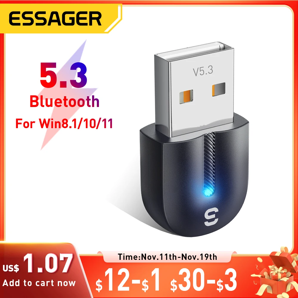 Essager USB Bluetooth 5.3 Adapter Aux Audio Receiver Transmitter For PC Speaker Laptop soundbox Wireless Mouse USB Transmitter