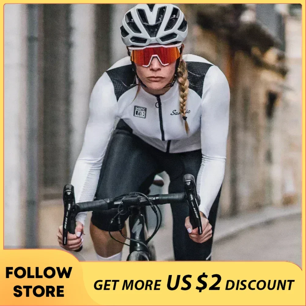 Santic Women\'s Cycling Jersey Summer Long Sleeve Breathable Sport Bicycle Clothing MTB Bike Road Riding Teams Cycling Sportswear