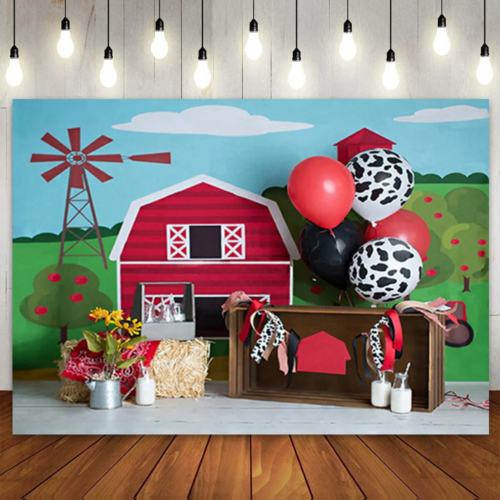 

Farm Barn Backdrop Photography Background for Baby Shower Kids Boys Girls 1st First One Year Birthday Party Decoration Banner