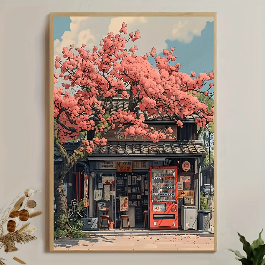Japanese Anime Shop Cherry Blossom Canvas Prints Poster Japandi Vintage Aesthetics Art Prints Bedroom Wall Art Home Decor Poster