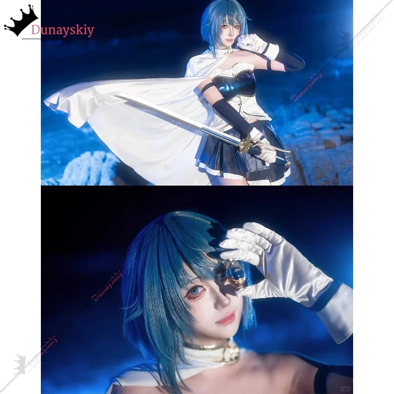 YiNuo*/Cosplay Sayaka Combat Suit Anime Puella Magica Madoka Costume Wig Shoe Accessory Fullset DIY Halloween Disguise Role Play