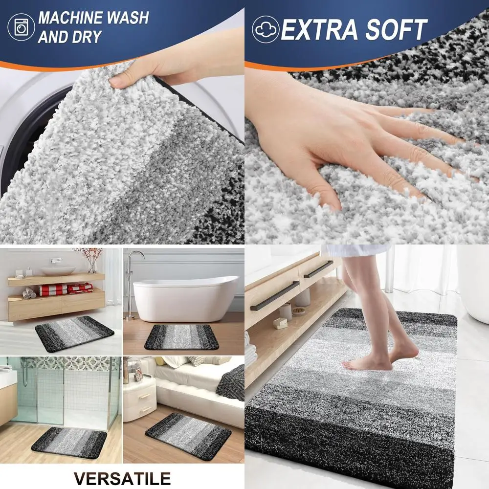 

Ультрамягкий впитывающий коврик для ванной из микрофибры 59x35 см с резиновой подложкой, быстросохнущий, машинная стирка, для ванной комнаты, черный