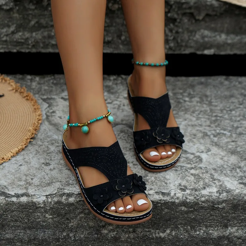 

2024Summer Women's Slippers Large Size Women's Shoes Retro Roman Sandals Women's Casual Wedge Sandals Thick-soled Slippers