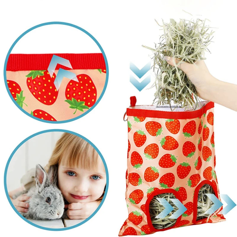 2/3 Holes Hanging Hay Bag for Bunny Guinea Pigs Small Animal Feeder Rabbit Food Dispensers Bag Cage Accessories Pet Feeding Bag