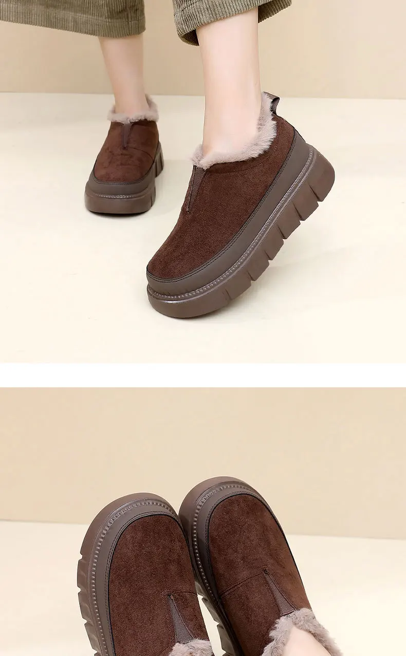 Damen Winter Warme Plüschgefütterte Schneeschuhe Wildleder-Obermaterial Reißverschluss Dicke Plattform Rutschfeste Lässige Knöchelhohe Baumwollstiefel – Detail 12