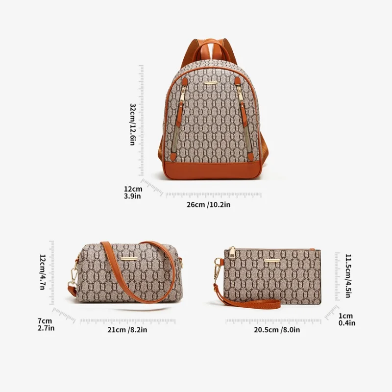 حقيبة ظهر ثلاثية الاتجاهات النسخة الكورية تصميم الأزياء حقيبة كتف متعددة الوظائف ثلاث قطع بدلة الأم والابنة