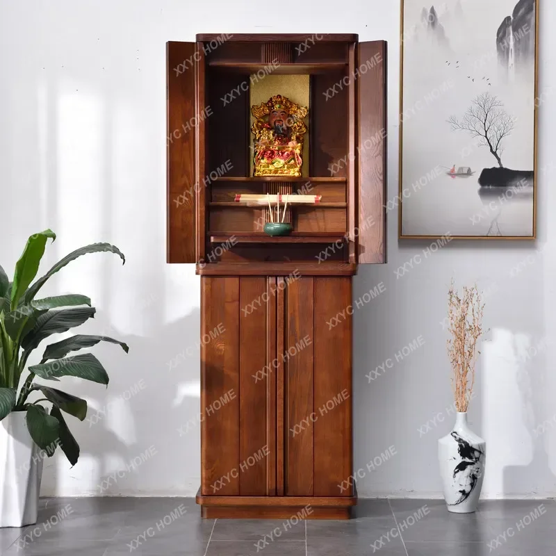 solid wood  shrine altar cabinet - wealth god offering stand - bodhisattva buddha statue offering table for home worship