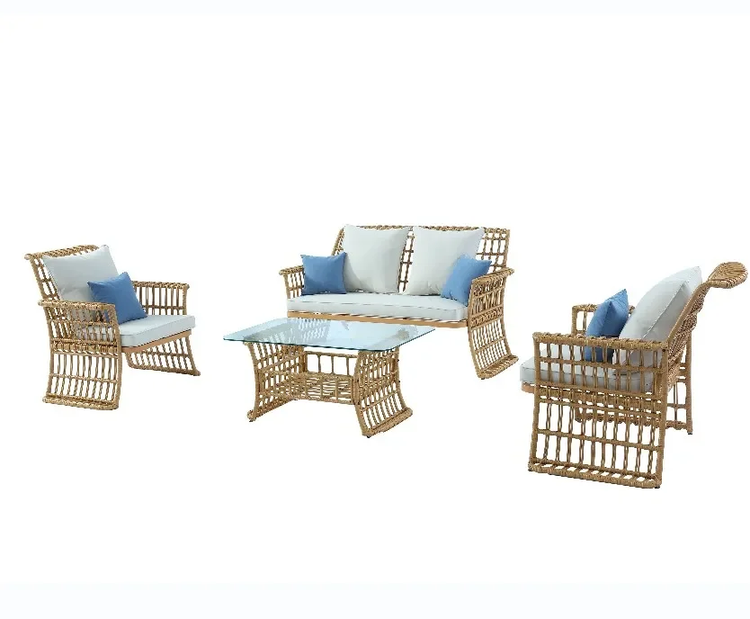 

Outdoor Rattan Wicker Garden Sofa Set Furniture Waterproof Frame Character Style park building sofa set