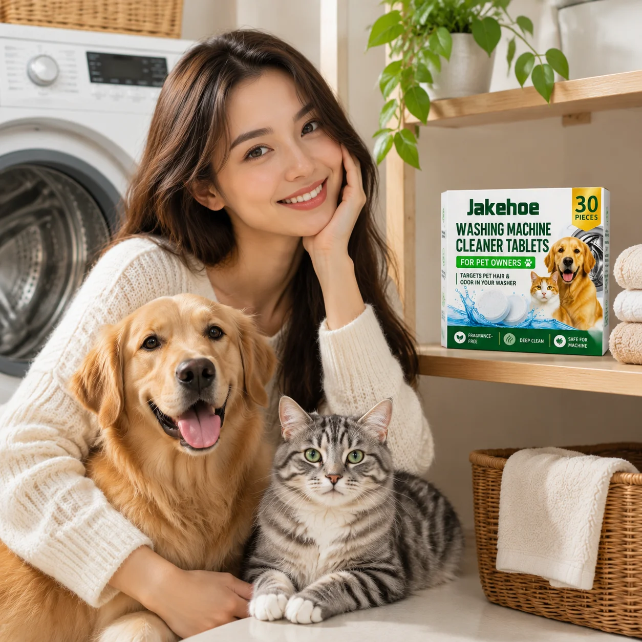 Jakehoe Powerful Washing Machine Cleaner Tablets Pet Owner Odor Neutralizer for Cats Pet Hair Dissolver Washing Machine Cleaner