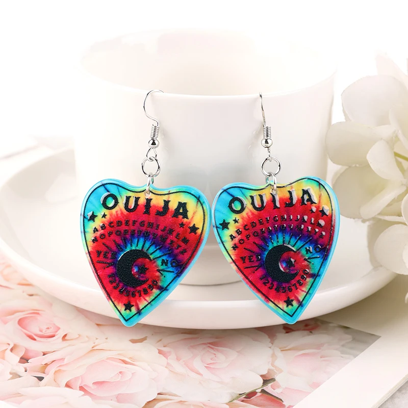 1Pair Fashion Creative Rainbow Ouija Dangle Earrings Acrylic Sun Moon Yes NO  Handmade Earring for Girl Birthday Gift