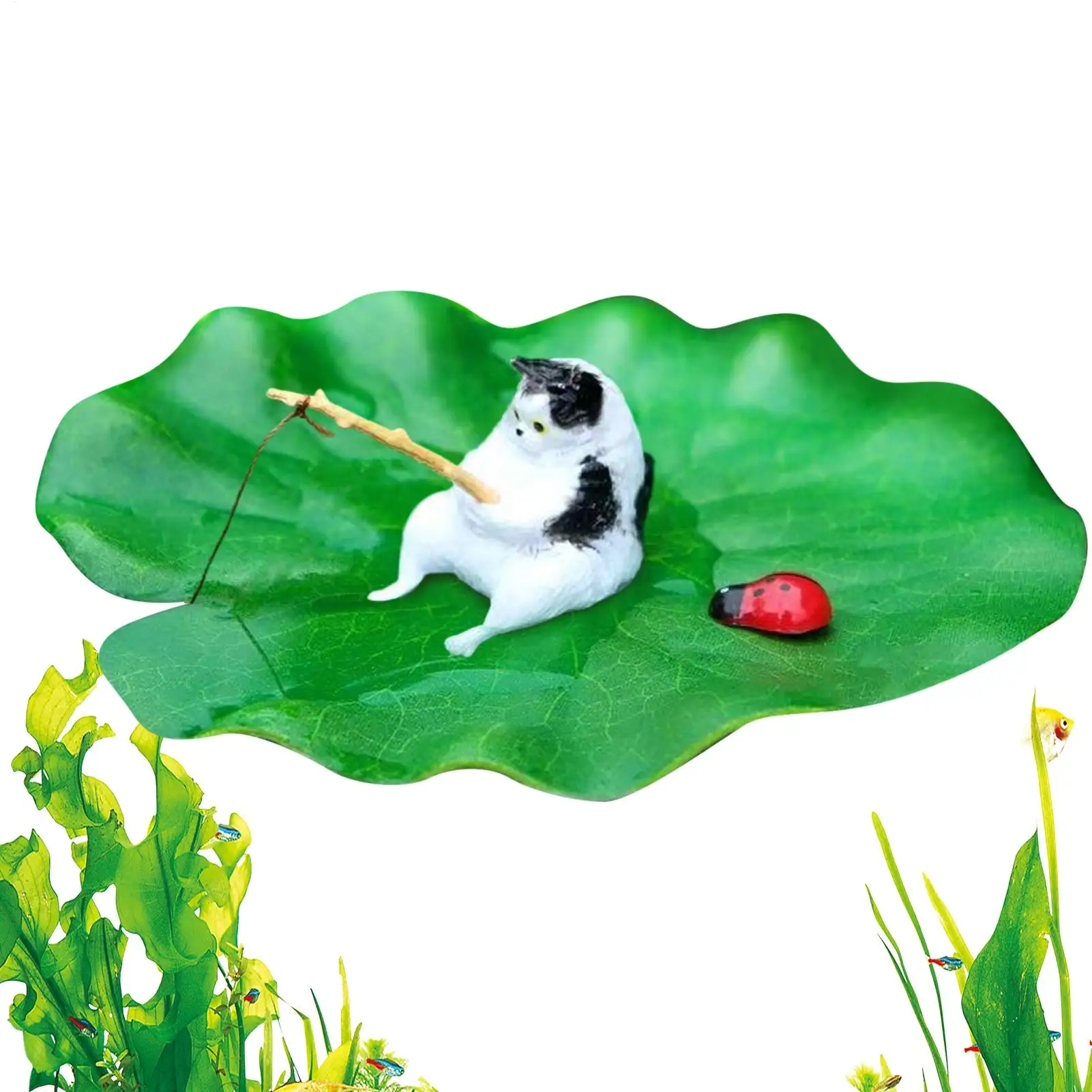 Betta Fish Tank Decor Model Aquarium Decor Floating Cat Fishing Aquarium Model Decoration for Hobbyists Keepers Beginners Home