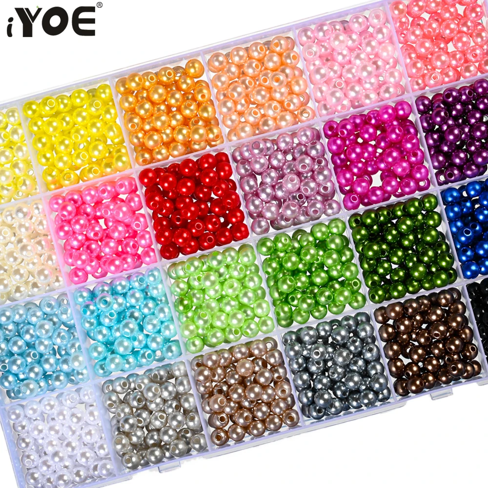 iYOE 3/4/5/6/8/10/12mm Colorful Acrylic Pearl Beads Loose Spacer Beads For Needlework Jewelry Making Bracelet Necklace Earring