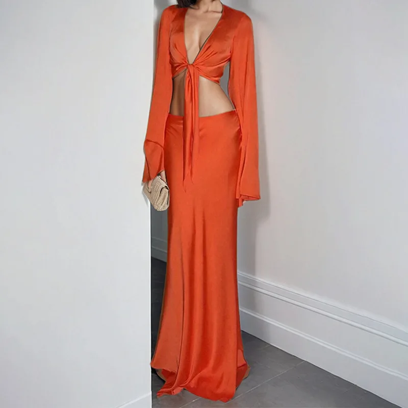 ربيع 2025 بدلة نسائية بحزام طويل Sve V-Ne منخفضة الخصر Dr ow مناسبة للتنقل مادة البوليستر خالية من الحديد...