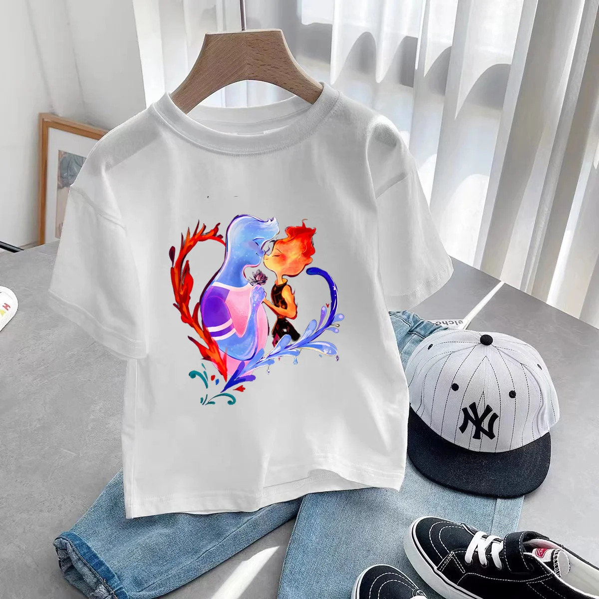 Disney elements Wade Ripple and Embe Anime Summer fashion cartoon children's cartoon T-shirt crew-neck short sleeve print