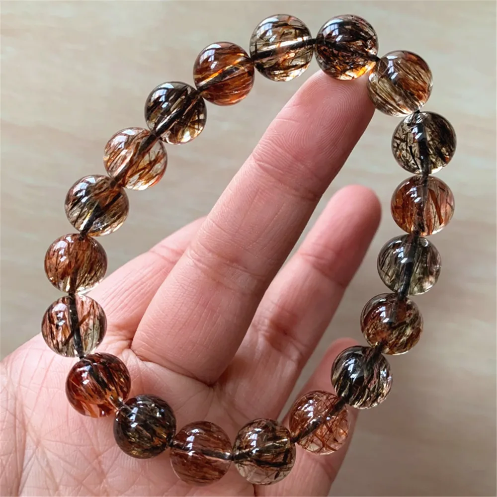 Natural Black Copper Super 7 Colorful Rutilated Quartz Bracelet Woman Man Clear Round Beads Stretch 8mm 9mm 10mm 12mm 14mm AAAAA