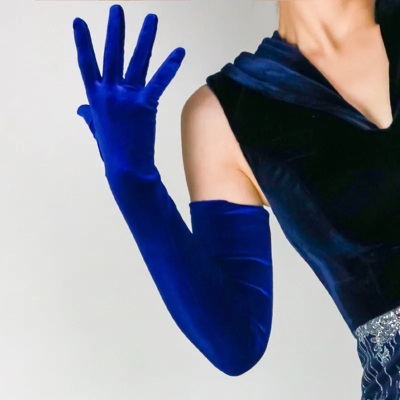 70 cm lange Samthandschuhe für Damen, elastischer Velours, Flanell, hautfreundlich, thermisch, elegante Armstulpen, sexy Vintage-Mode, 1920er Abendmode – Detail 9