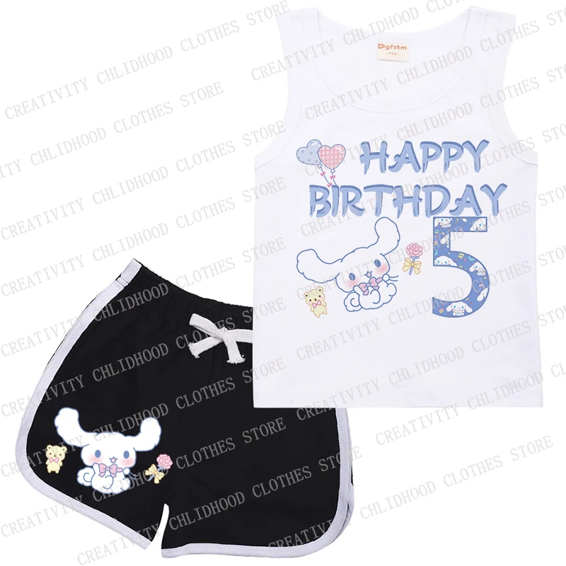 Cinnamorolls Children Suit Sports Number 1-14 Kids Girl Boy Vest & Shorts Casual Clothes Kawaii Cartoons Sleeveless Sets