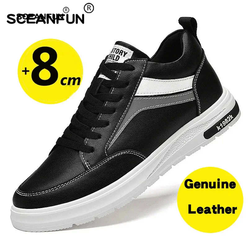 Men elevator shoes heightening shoes genuine leather height increase 6-8cm shoes man casual height increasing men\'s sneakers