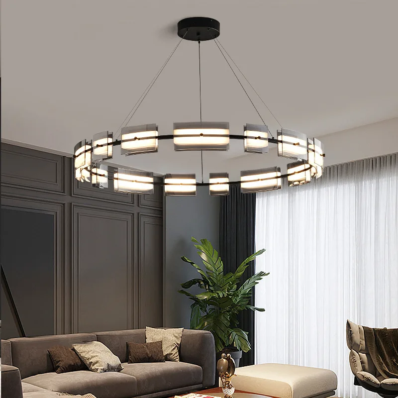 Luxury Italian Copper G9 Chandelier Simplicity Ring Restaurant Pendent Lamp Suspension Light Living Room Black Lighting Fixtures