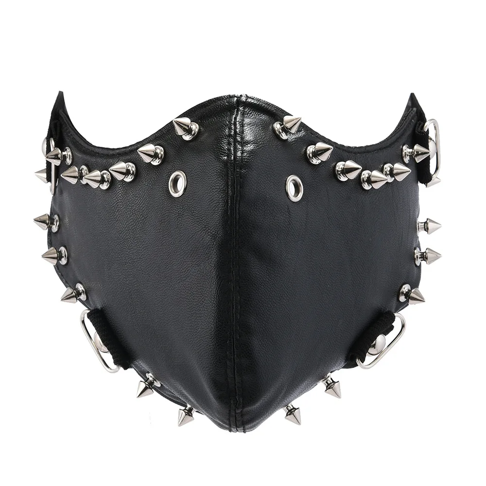 男性と女性のための黒い合成皮革のリベットマスク通気性のあるコスプレハロウィーンのマウスガードパーティーr1580