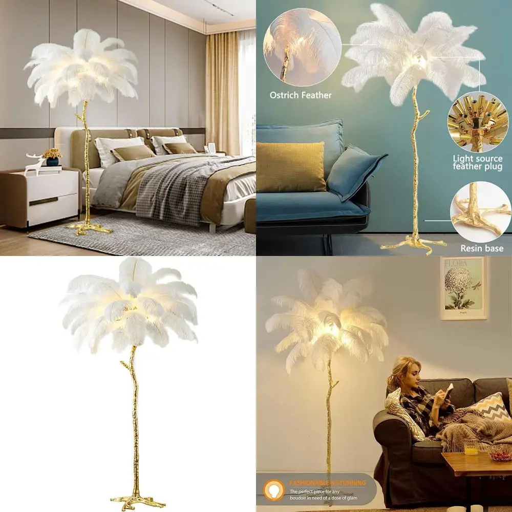 Luxurious Ostrich Feather Floor Lamp for Living Spaces, Bedrooms, and Offices