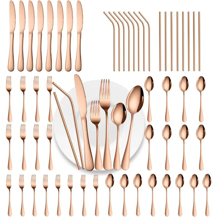 

56 шт., зеркало, розовое золото, сервисное серебро для 8 столовых приборов, набор столовых приборов из нержавеющей стали, набор столовых приборов, можно мыть в посудомоечной машине