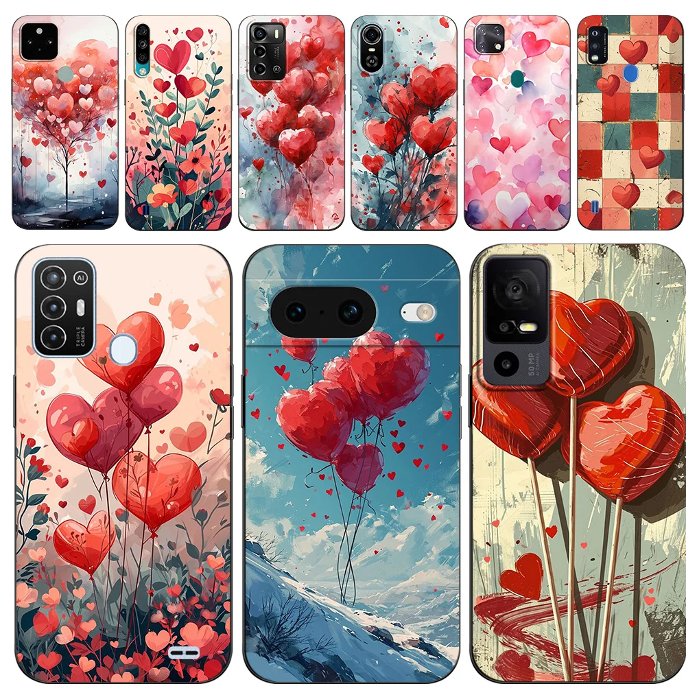 Black Tpu Case For oneplus 8 pro 8t 9 9R Nord 2 ce N10 N20 SE N100 N200 4G 5G Valentine’s Day heart